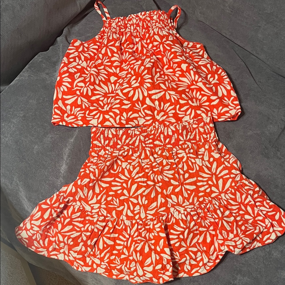 Copper Key Red and White Floral Two-Piece Set